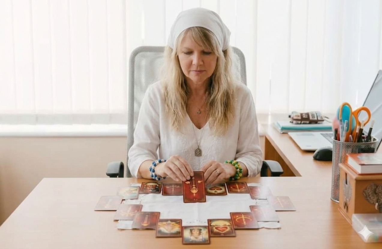Gloria Santera realizando una consulta de tarot telefónico en Barcelona